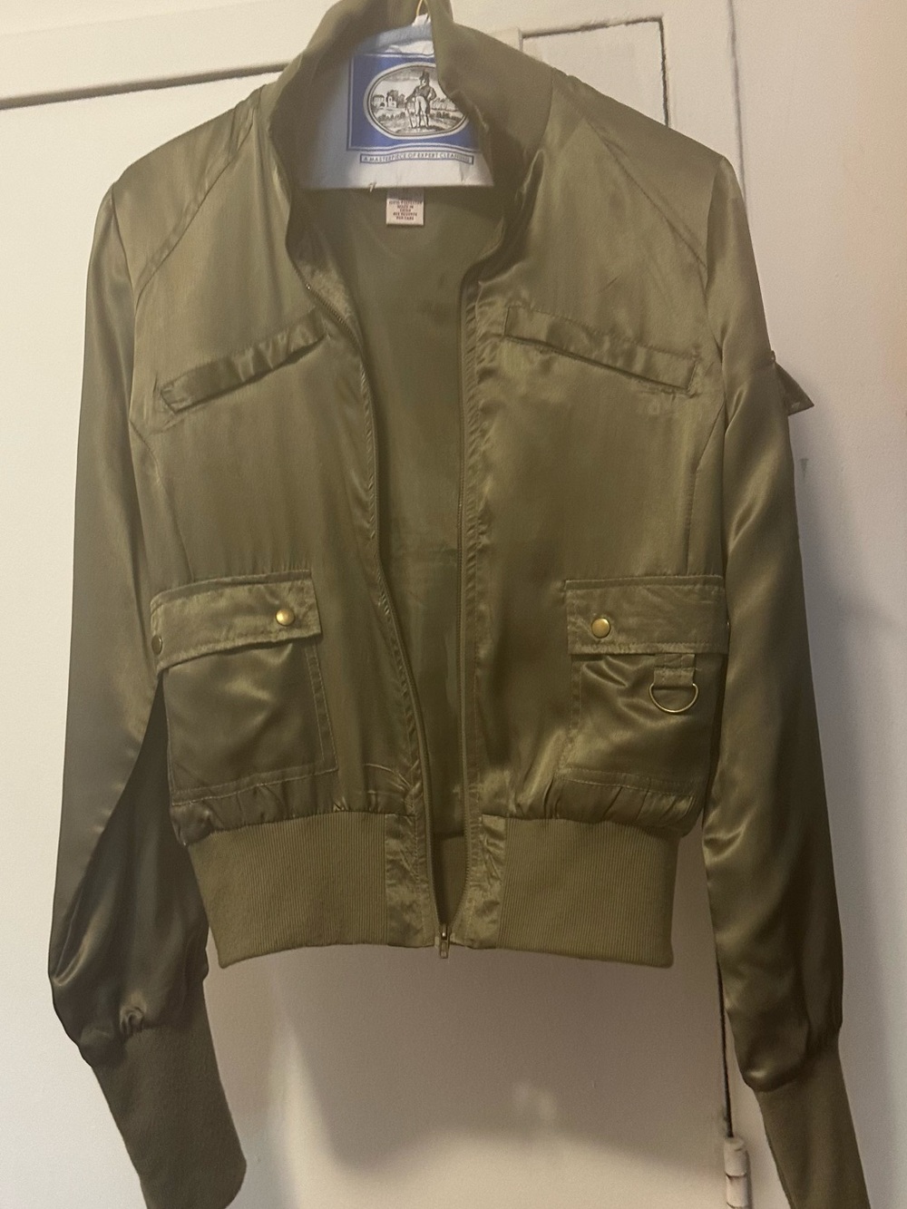Olive Satin Bomber Jacket - Women Jackets & Coats